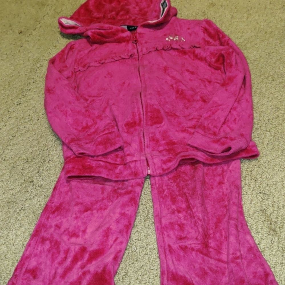 Girls Pink Velour 2 Piece Tracksuit